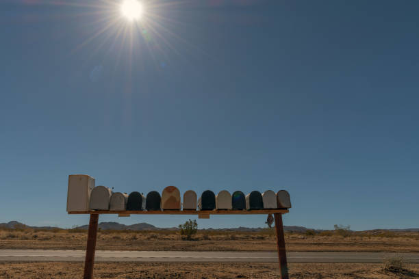 Row of mailboxes along highway near Palm Springs