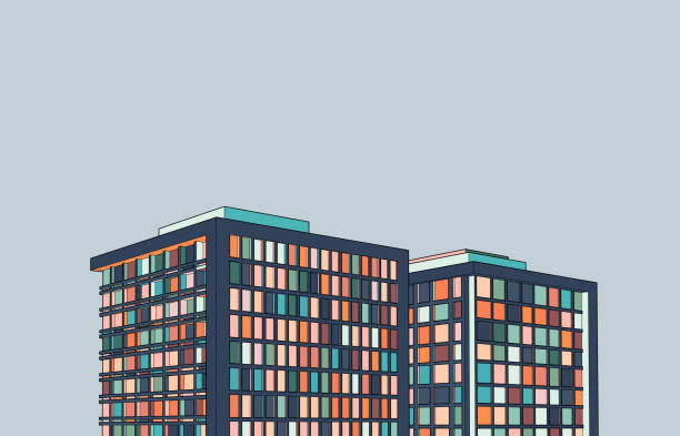 ilustrações, clipart, desenhos animados e ícones de ilustração 3d estrutura de edifício de escritórios - architecture and buildings illustrations