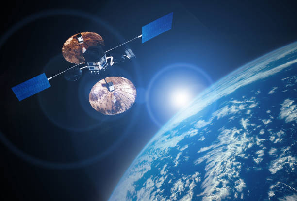sattelite in space above earh is orbiting the planet future technology b. Elements of this image furnished by NASA