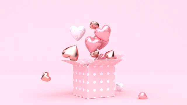 open gift box many heart shape drop 3d rendering digital motion
