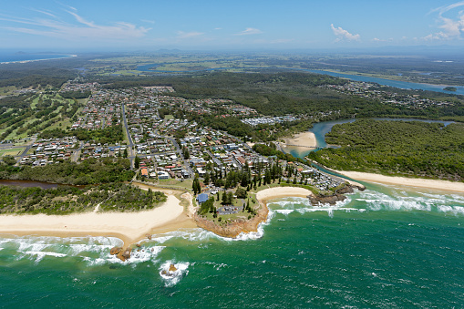 Aerial view over South West Rocks and surrounds, Mid North Coast of New South Wales, Australia