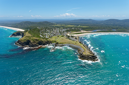 Aerial view over Crescent Head on the Mid North Coast in New South Wales, Australia