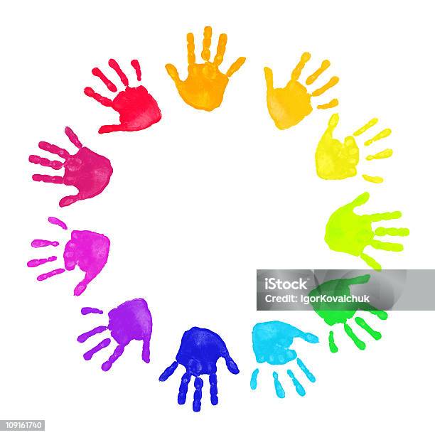 Colorful Hands Prints Stock Photo - Download Image Now - Color Image, Copy Space, Cut Out