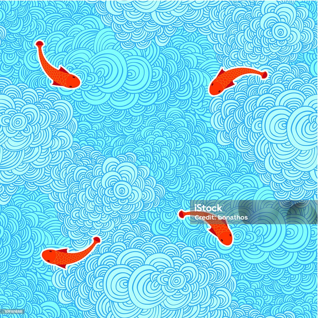 Poissons sur un étang de doodle piscine - clipart vectoriel de Couleur et motif du pelage libre de droits