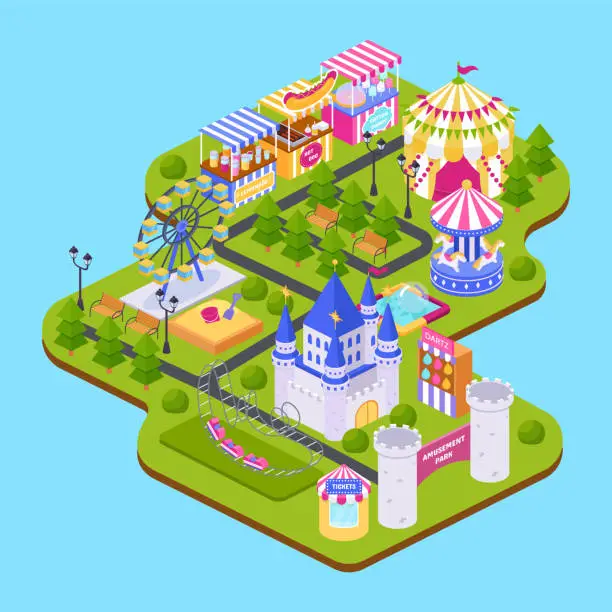 Vector illustration of Modern children's play park of recreation and entertainment.