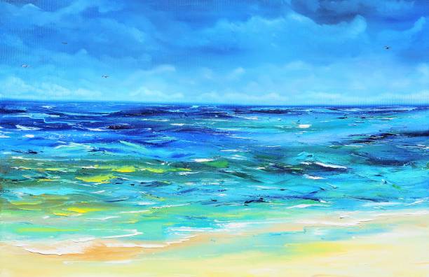 istock Calm Blue Sea Contemporary Art Painting 1091635548