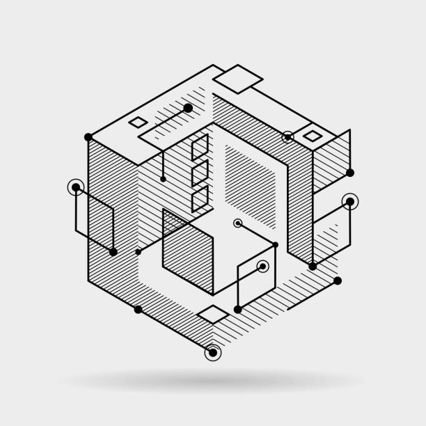 illustrazioni stock, clip art, cartoni animati e icone di tendenza di illustrazione vettoriale tecnica di progettazione di sfondo isometrico 3d elementi linee cubiche - square isometric