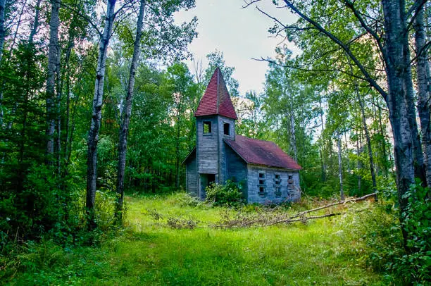 The oldest Estonian Church in America now abandoned in the north woods of Wisconsin.