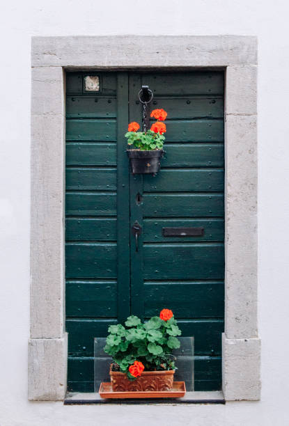 istock Wooden window with Geranium flower in windowsill 1091652838