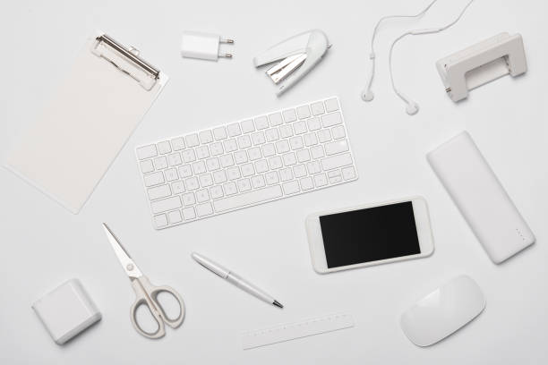 istock Workplace with office items and business elements on a desk. Concept for branding. Top view. - Image 1091654982