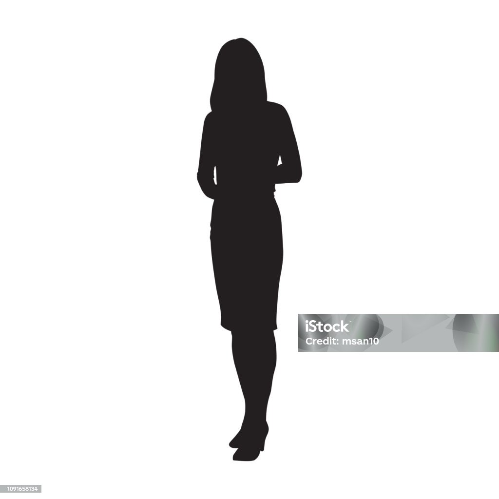 Business woman standing, isolated vector silhouette In Silhouette stock vector