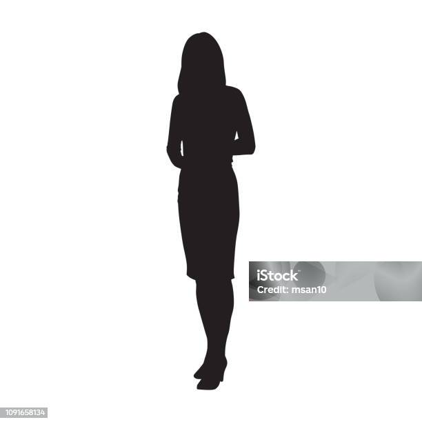 Business Woman Standing Isolated Vector Silhouette Stock Illustration - Download Image Now