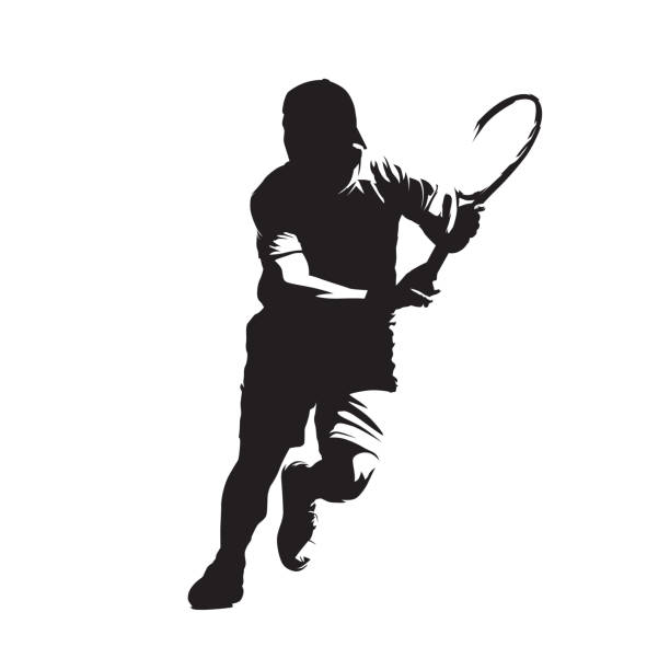 ilustrações, clipart, desenhos animados e ícones de jogador de tênis, silhueta vector isolado, desenho a tinta. esporte individual - tennis forehand people sports and fitness