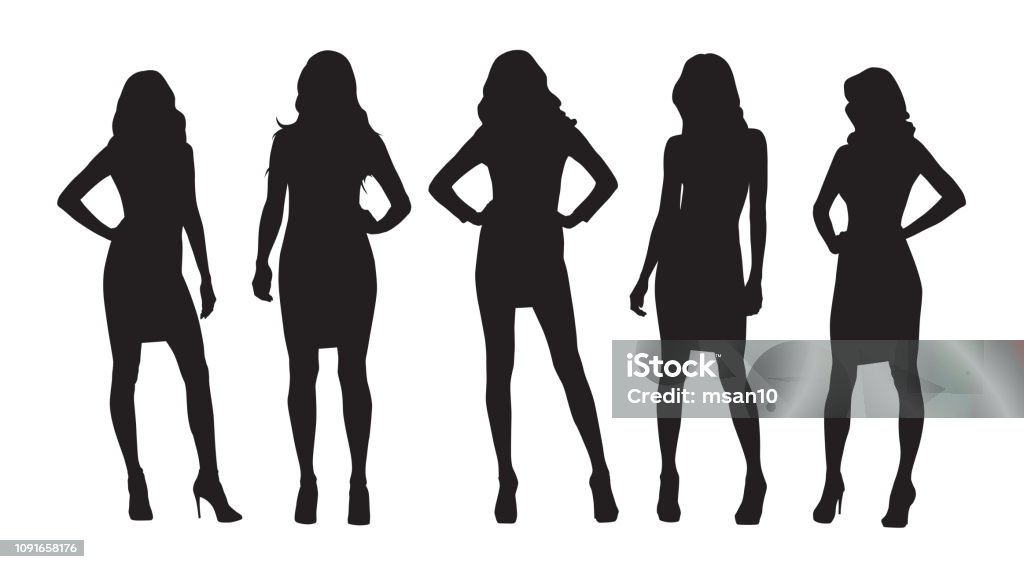 Femmes d’affaires isolement vector silhouettes. Groupe de femmes au travail - clipart vectoriel de Silhouette - Contre-jour libre de droits