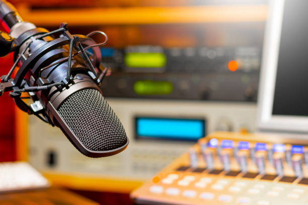 istock microphone in radio broadcasting, podcast, voice acting studio 1091667484