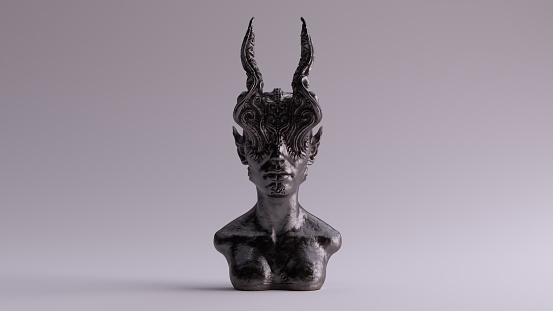Iron Antique Horned Demon Queen Statue Bust 3d illustration 3d render