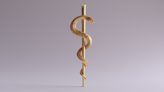 Gold Medical Serpent Symbol Rod of Asclepius 3d illustrations