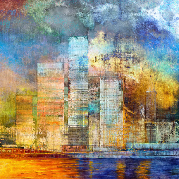 istock Abstract painting of urban skyscrapers. 1091669866