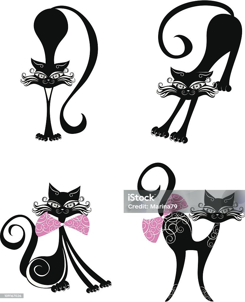 4 つのポーズのカットイラスト、黒猫。ベクトルイラストレーション - イラストレーションのロイヤリティフリーベクトルアート