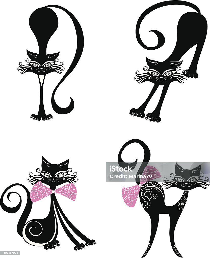 Dos quatro posições de gato preto. Vetor ilustração - Vetor de Animal royalty-free