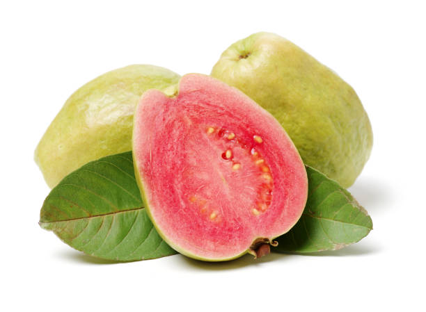 istock Pink guava fruit isolated on the white background 1091677336