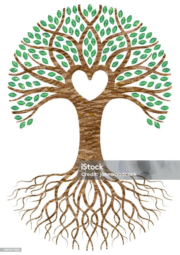 Scribbled heart tree roots A little heart shaped tree with a scribbly colour pencil texture applied. Tree stock vector