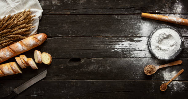 istock Still life with bread, flour and spikelets 1091677622