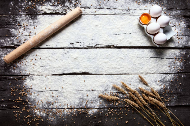 istock Still life with bread, flour and spikelets 1091677636