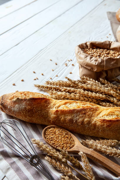 istock Still life with bread, flour and spikelets 1091677688