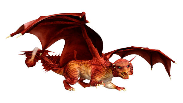 istock 3D illustration red fantasy dragon on white 1091685028