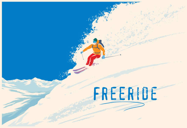 illustrazioni stock, clip art, cartoni animati e icone di tendenza di sciatore freerider nel paesaggio montano - sciatore velocità