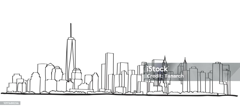 Schizzo a mano libera dello skyline di New York City. - arte vettoriale royalty-free di New York - Città