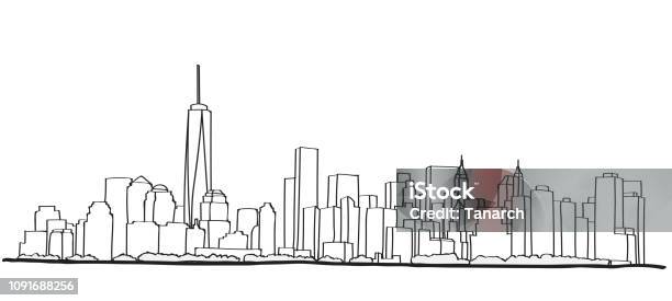 Schizzo A Mano Libera Dello Skyline Di New York City - Immagini vettoriali stock e altre immagini di New York - Città