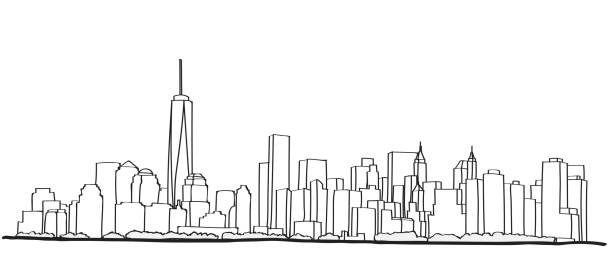 szkic wolnej ręki panoramy nowego jorku. - skyscraper office building built structure new york city stock illustrations