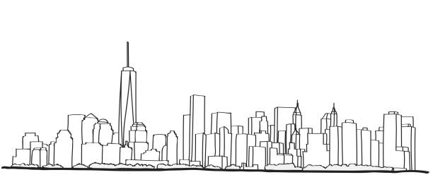 ilustrações de stock, clip art, desenhos animados e ícones de free hand sketch of new york city skyline. - urban scene city new york city skyline