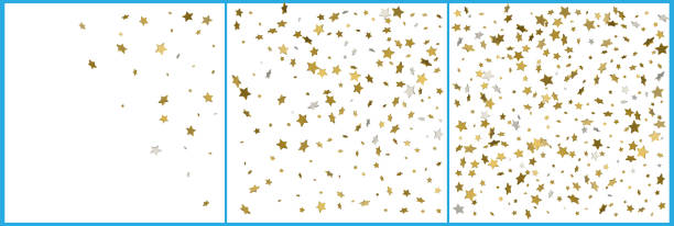 istock 3d gold and silver stars confetti celebrations. Simple festive modern design. Holiday vector. Set 3 in 1 1091692972