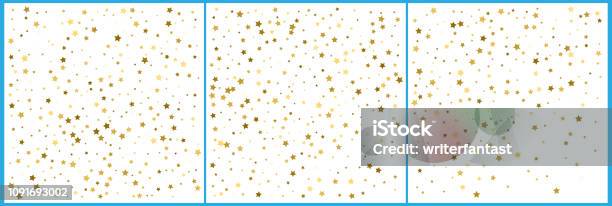 Gold Star Confetti Celebrations Simple Festive Modern Design Holiday Vector Set 3 In 1 Stock Illustration - Download Image Now