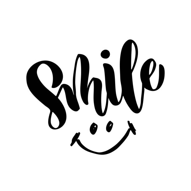 Smile - hand drawn lettering Smile - hand drawn lettering typography poster. T shirt hand lettered calligraphic design. Inspirational vector typography. Vector illustration. sayings stock illustrations