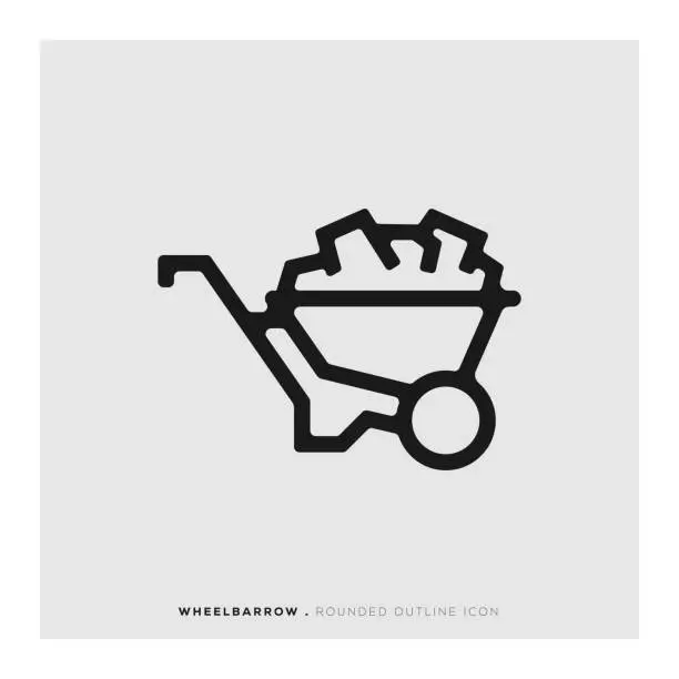 Vector illustration of Wheel Barrow Rounded Line Icon