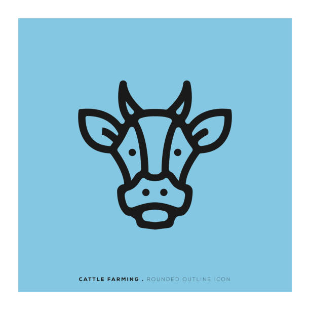 illustrations, cliparts, dessins animés et icônes de élevage bovin arrondie ligne icône - color image blue background season animal