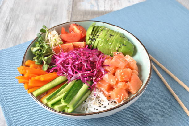 istock Fresh salmon poke bowl 1091700632