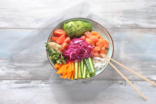 istock Fresh salmon poke bowl 1091700738