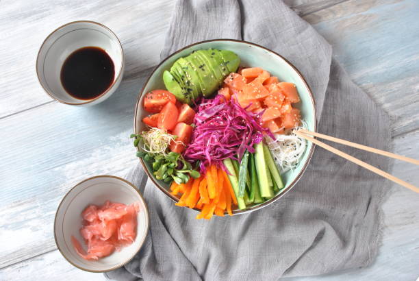 istock Fresh salmon poke bowl 1091700868