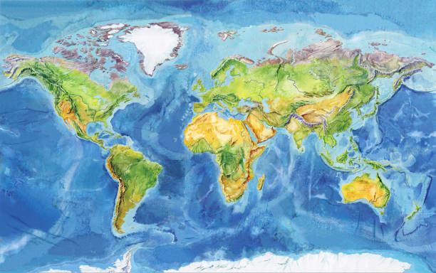 istock Watercolor geographical map of the world. 1091704894