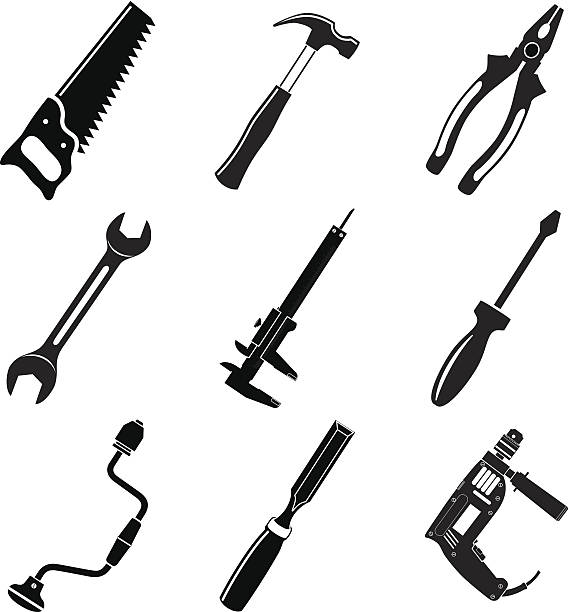 도구 - hand drill work tool white white background stock illustrations