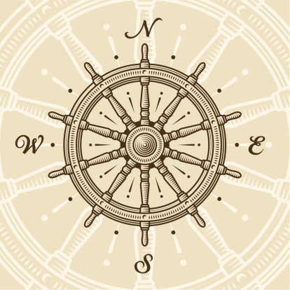 Vintage ship wheel in woodcut style. Vector illustration with clipping mask. Includes high resolution JPG.