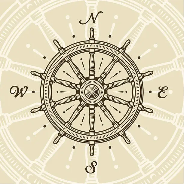 Vector illustration of Vintage ship wheel