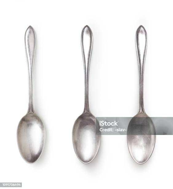 Old Silver Spoon Isolated On White With Clipping Path Included Stock Photo - Download Image Now