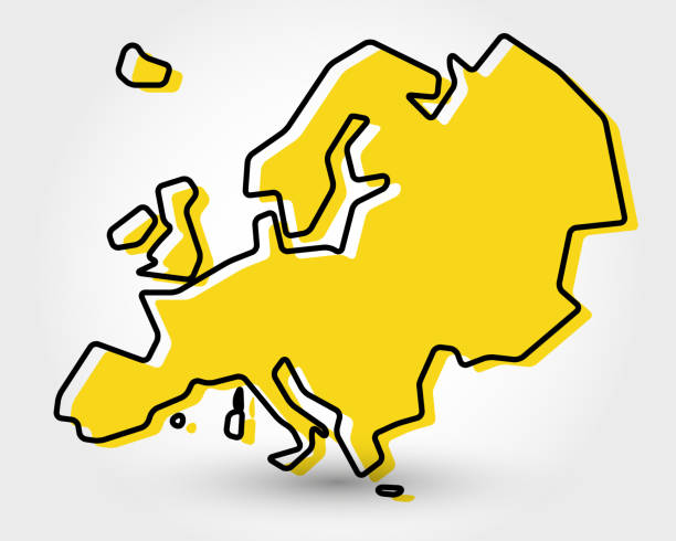 yellow outline map of Europe yellow outline map of Europe, stylized concept europe stock illustrations