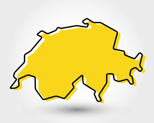 желтый контур карты швейцарии - switzerland stock illustrations